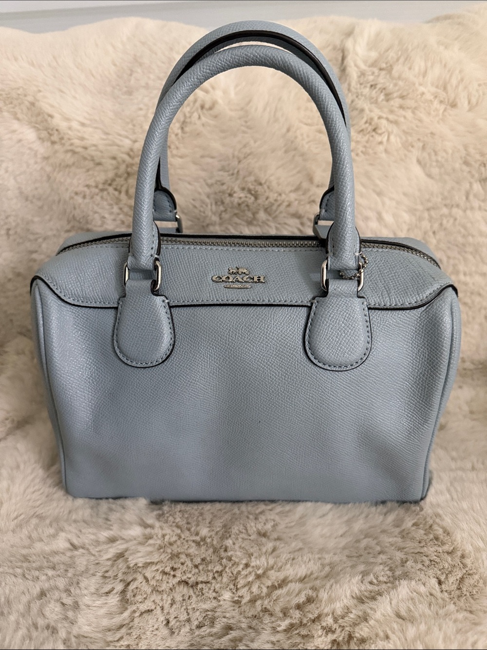Coach Light Gray Pebbled Leather Satchel